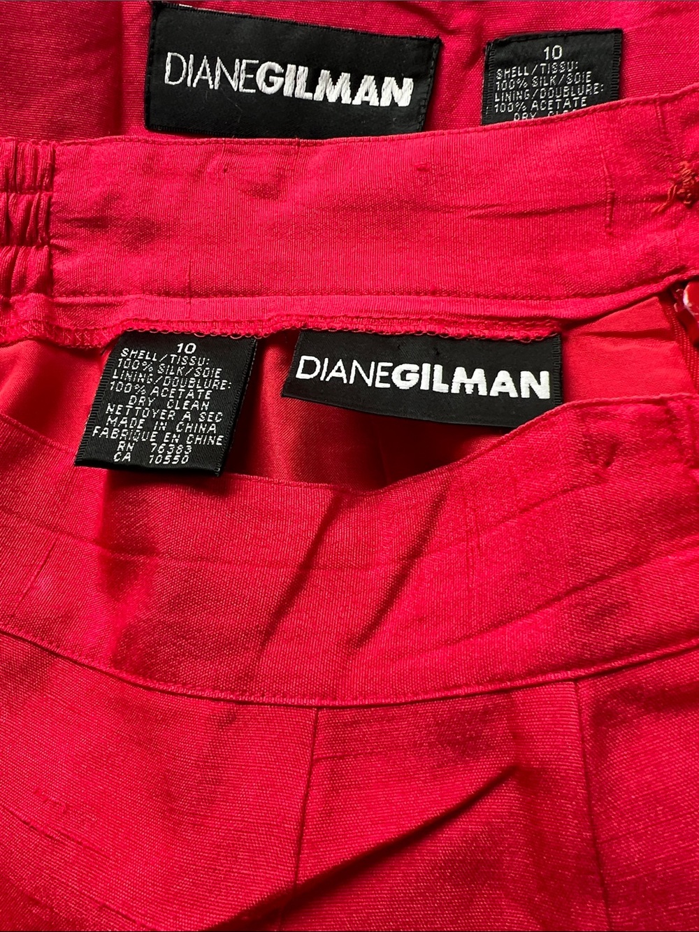 Vintage Diane Gilman Bright Red 100% Silk Dress Suit